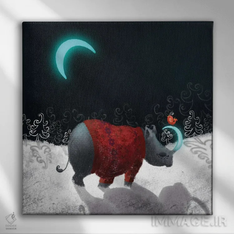 تابلو کرگدن اندیشمند اثر الی بیکزاده - نمای روبهرو روی دیوار