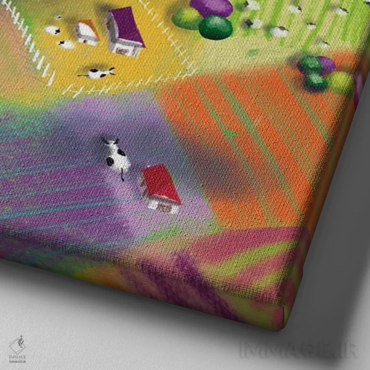 تابلو ابرها یا گوسفندها اثر الی بیکزاده - نمای نزدیک بافت بوم