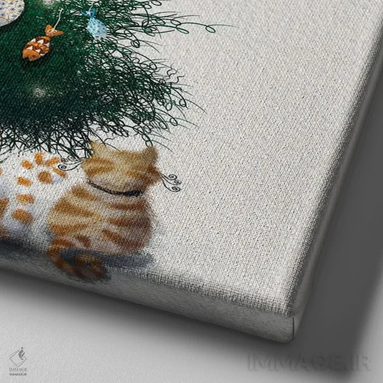 تابلو کریسمس بچهگربهها اثر الی بیکزاده - نمای نزدیک بافت بوم