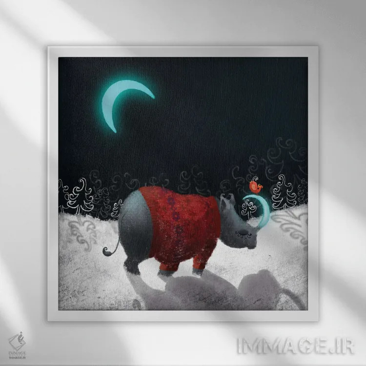 تابلو کرگدن اندیشمند اثر الی بیکزاده - نمای قابدار سفید