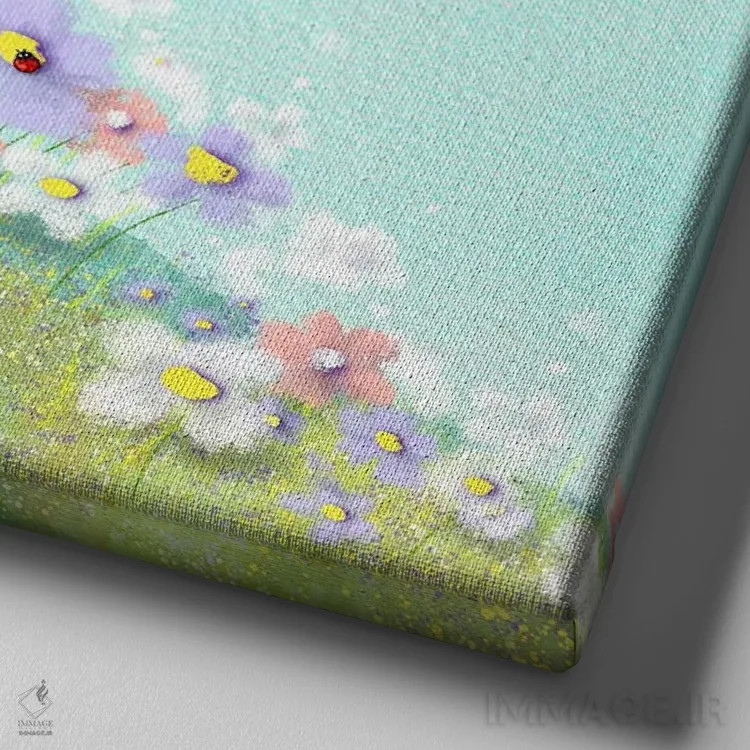 تابلو چیدن گلهای بهاری اثر الی بیکزاده - نمای نزدیک بافت بوم