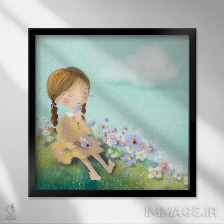 تابلو چیدن گلهای بهاری اثر الی بیکزاده - نمای قابدار مشکی