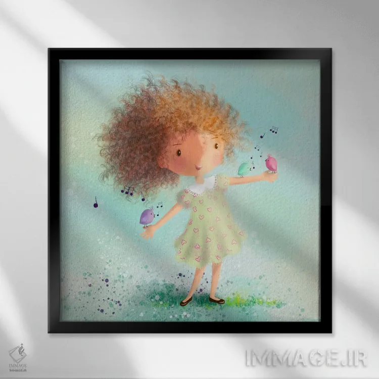 تابلو من و پرندهها اثر الی بیکزاده - نمای قابدار مشکی