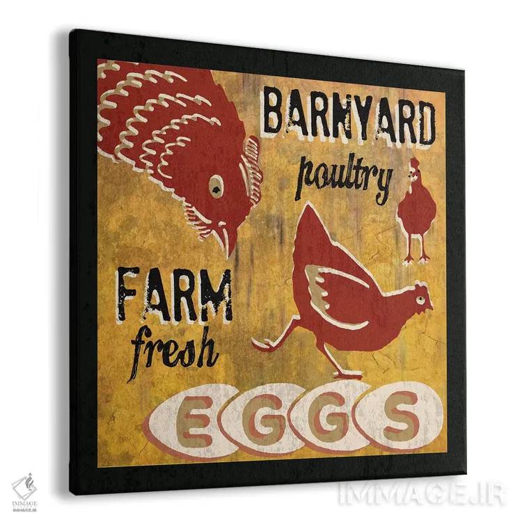 تابلو مرغ و خروس حیاط روستا اثر ارین کلارک - نمای پرسپکتیو محصول