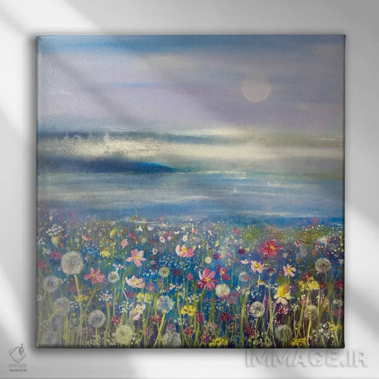 تابلو گلها و دریا ۱ اثر اما کاترین دبس - نمای روبهرو روی دیوار