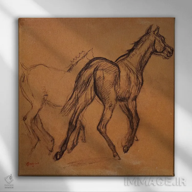 تابلو اسبها، حدود ۱۸۸۲ اثر ادگار دگا (نقاش و مجسمهساز فرانسوی) - نمای روبهرو روی دیوار