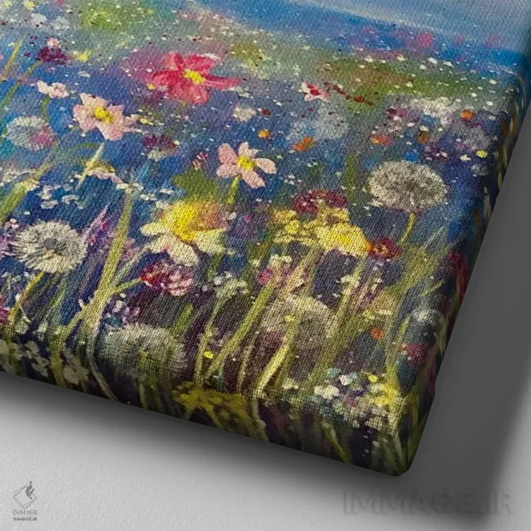 تابلو گلها و دریا ۱ اثر اما کاترین دبس - نمای نزدیک بافت بوم