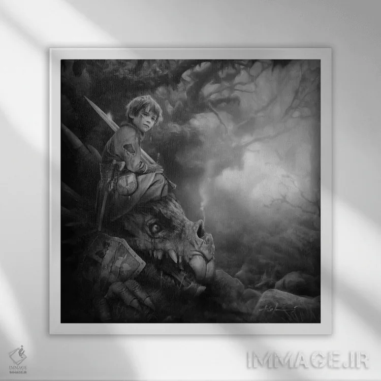 تابلو شکارچی جبرواُک (موجود افسانهای) اثر جف اچواریا - نمای قابدار سفید