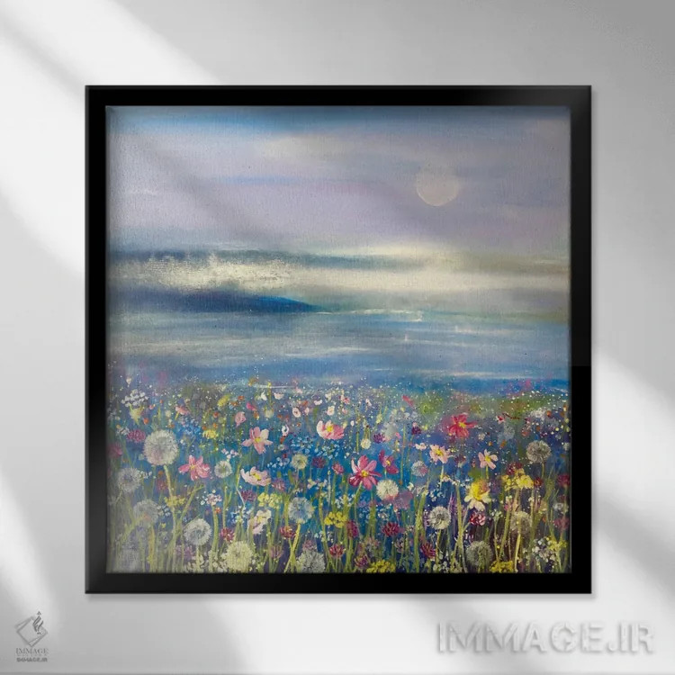 تابلو گلها و دریا ۱ اثر اما کاترین دبس - نمای قابدار مشکی