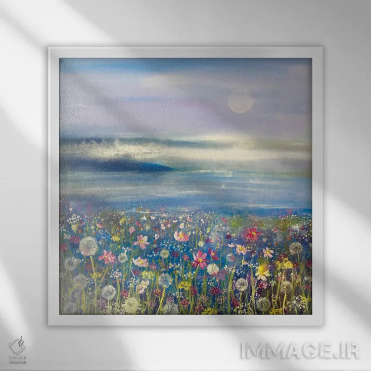 تابلو گلها و دریا ۱ اثر اما کاترین دبس - نمای قابدار سفید