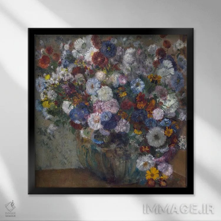 تابلو گلدان گل اثر ادگار دگا (نقاش و مجسمهساز فرانسوی) - نمای قابدار مشکی