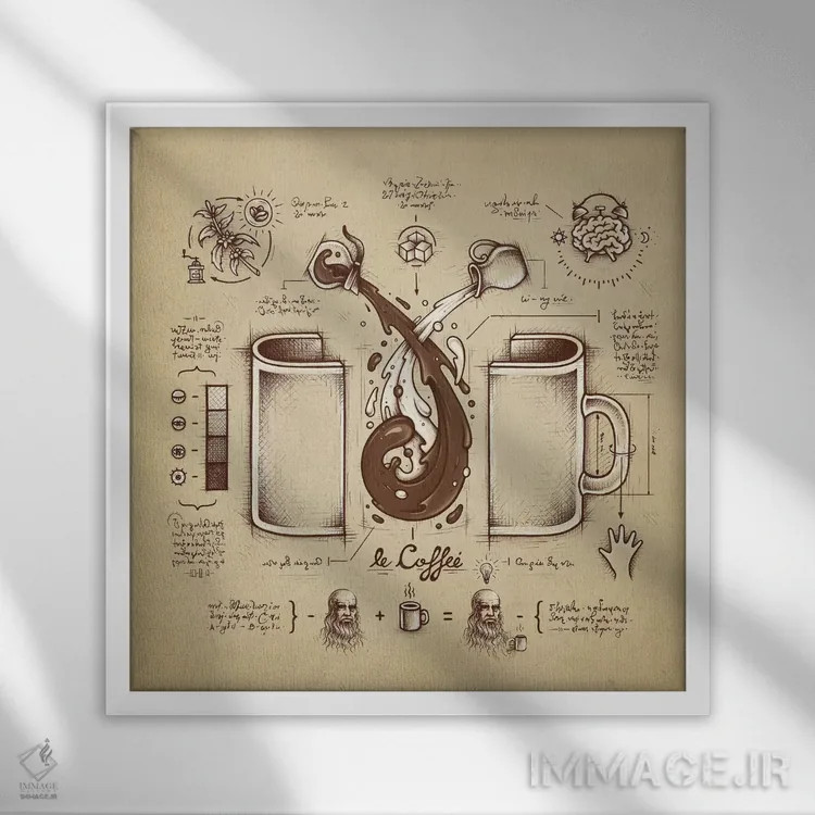 تابلو قهوه (مایع خلاقیت) اثر انکل دیکا - نمای قابدار سفید