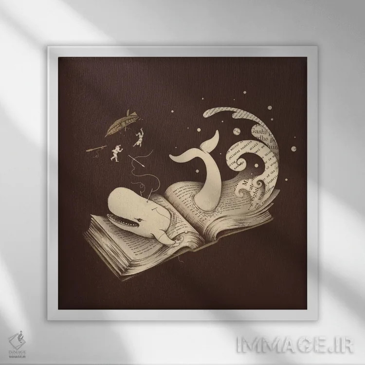 تابلو موبی (اشاره به نام هنری یا کتاب) اثر انکل دیکا - نمای قابدار سفید