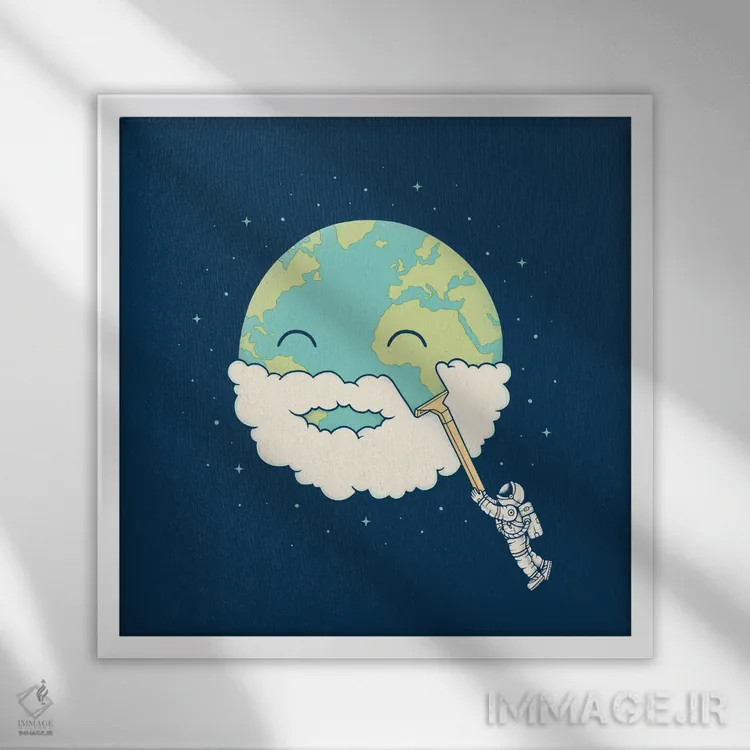 تابلو تراشیدن سیاره اثر انکل دیکا - نمای قابدار سفید