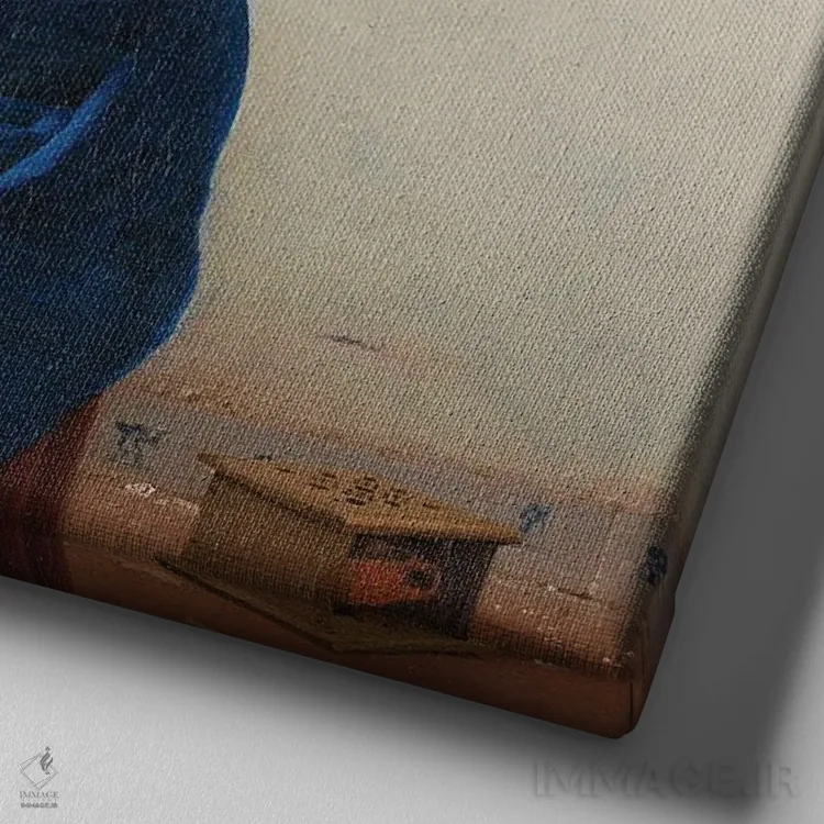 تابلو دختر شیرفروش و گربه اثر آرتاله - نمای نزدیک بافت بوم