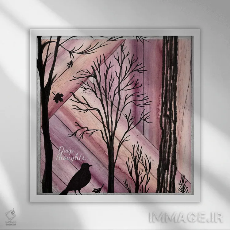 تابلو احساس قاب چوبی ۲ - افکار عمیق اثر لی سی - نمای قابدار سفید