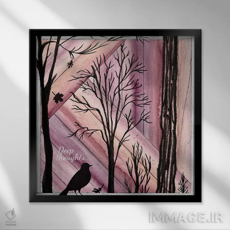 تابلو احساس قاب چوبی ۲ - افکار عمیق اثر لی سی - نمای قابدار مشکی