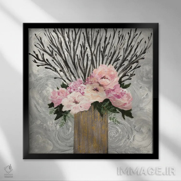 تابلو آرایش گل شاخهای اثر لی سی - نمای قابدار مشکی