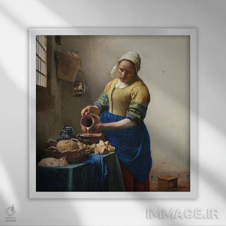 تابلو دختر شیرفروش و گربه اثر آرتاله - نمای قابدار سفید