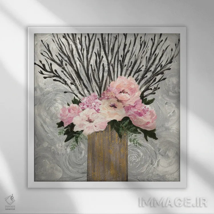 تابلو آرایش گل شاخهای اثر لی سی - نمای قابدار سفید