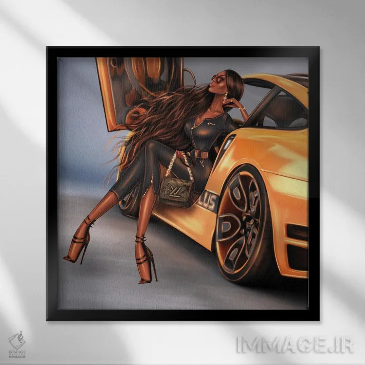 تابلو ماشین زرد اثر ارین فلیس - نمای قابدار مشکی