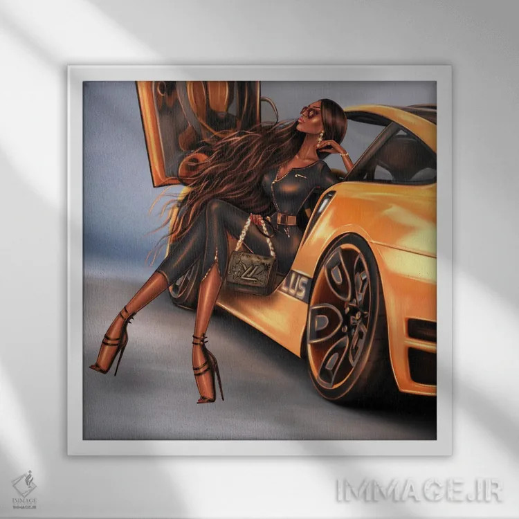 تابلو ماشین زرد اثر ارین فلیس - نمای قابدار سفید