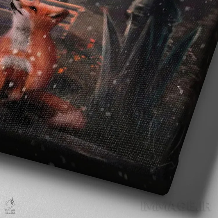 تابلو روباه قرمز اثر ارین فلیس - نمای نزدیک بافت بوم