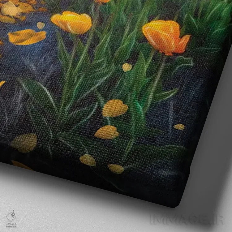 تابلو لالههای زرد اثر ارین فلیس - نمای نزدیک بافت بوم