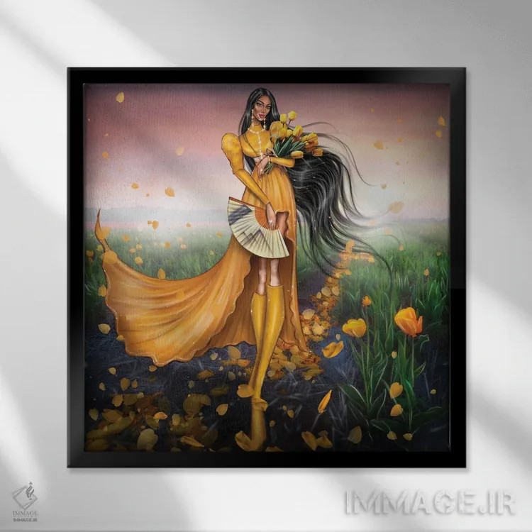 تابلو لالههای زرد اثر ارین فلیس - نمای قابدار مشکی