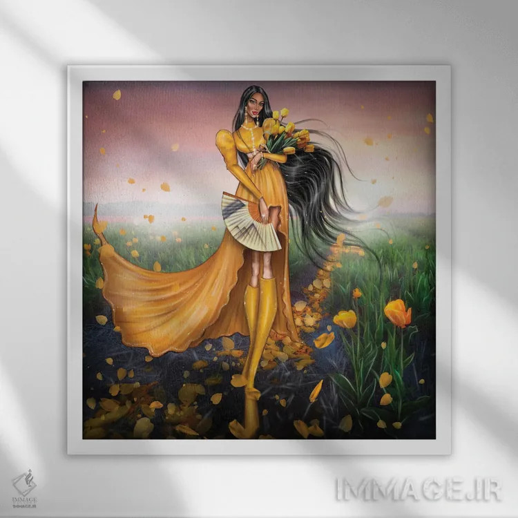 تابلو لالههای زرد اثر ارین فلیس - نمای قابدار سفید