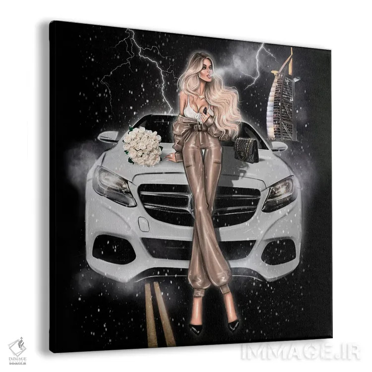 تابلو دختر مدگرا با مرسدس اثر ارین فلیس - نمای پرسپکتیو محصول