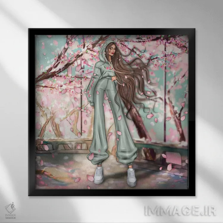 تابلو ساکورا (شکوفه گیلاس ژاپنی) اثر ارین فلیس - نمای قابدار مشکی