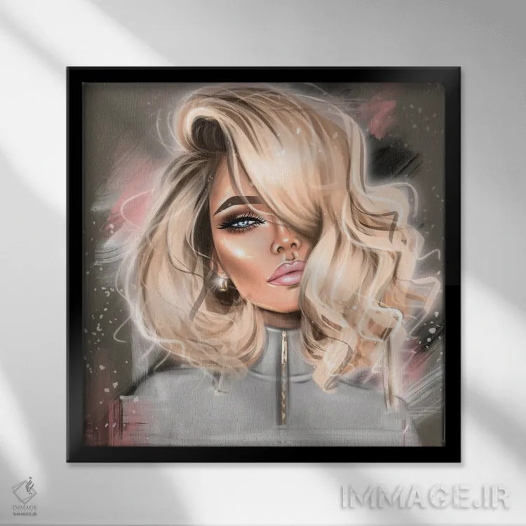 تابلو دختر مو بلوند اثر ارین فلیس - نمای قابدار مشکی