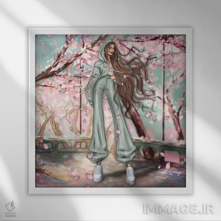تابلو ساکورا (شکوفه گیلاس ژاپنی) اثر ارین فلیس - نمای قابدار سفید