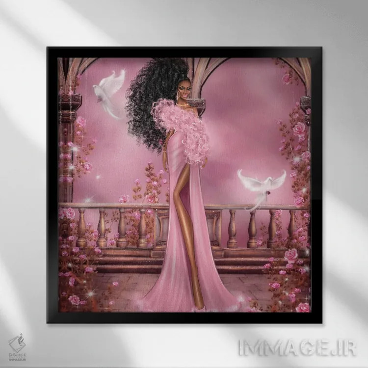 تابلو زنان با لباس صورتی اثر ارین فلیس - نمای قابدار مشکی