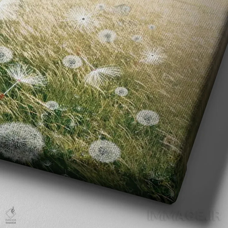 تابلو قاصدکها اثر ارین فلیس - نمای نزدیک بافت بوم