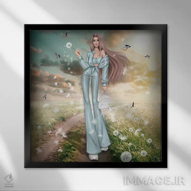 تابلو قاصدکها اثر ارین فلیس - نمای قابدار مشکی