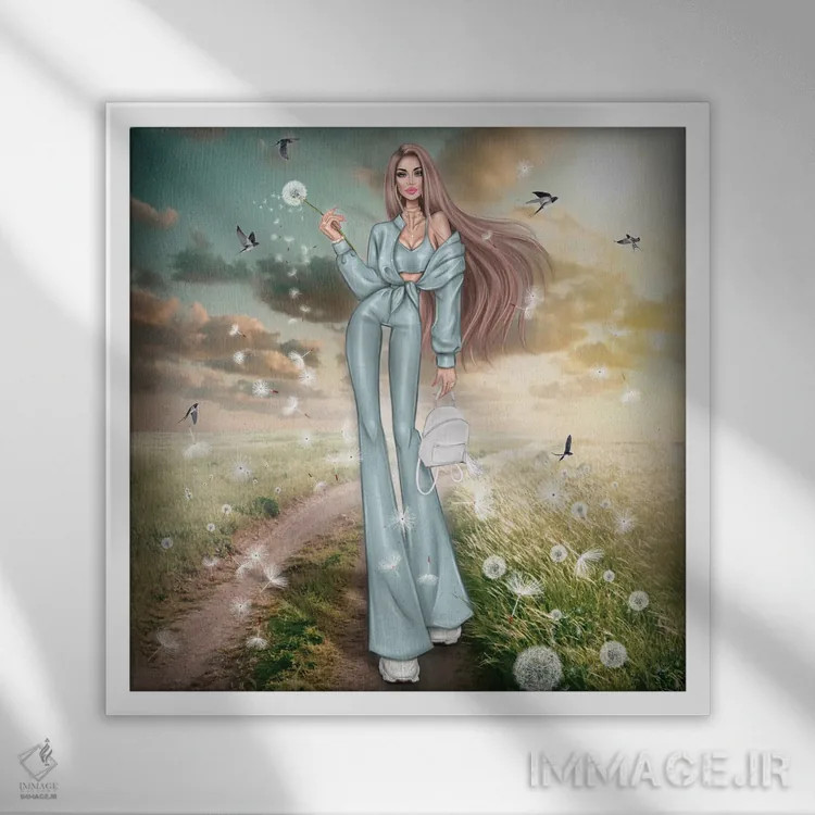 تابلو قاصدکها اثر ارین فلیس - نمای قابدار سفید