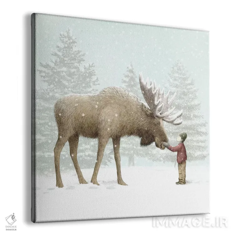 تابلو گوزن شمالی زمستانی اثر اریک فن - نمای پرسپکتیو محصول