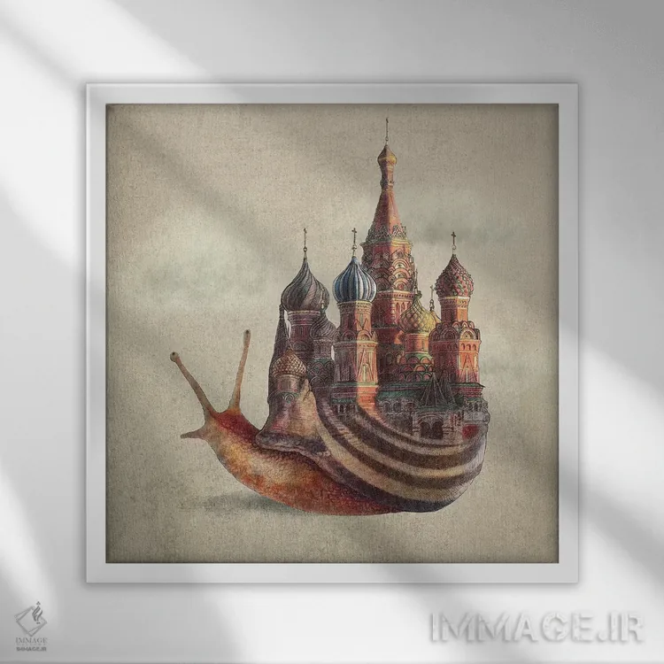 تابلو رویای روزانهٔ حلزون اثر اریک فن - نمای قابدار سفید