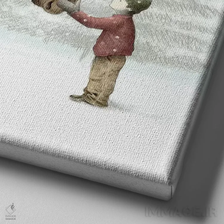 تابلو گوزن شمالی زمستانی اثر اریک فن - نمای نزدیک بافت بوم