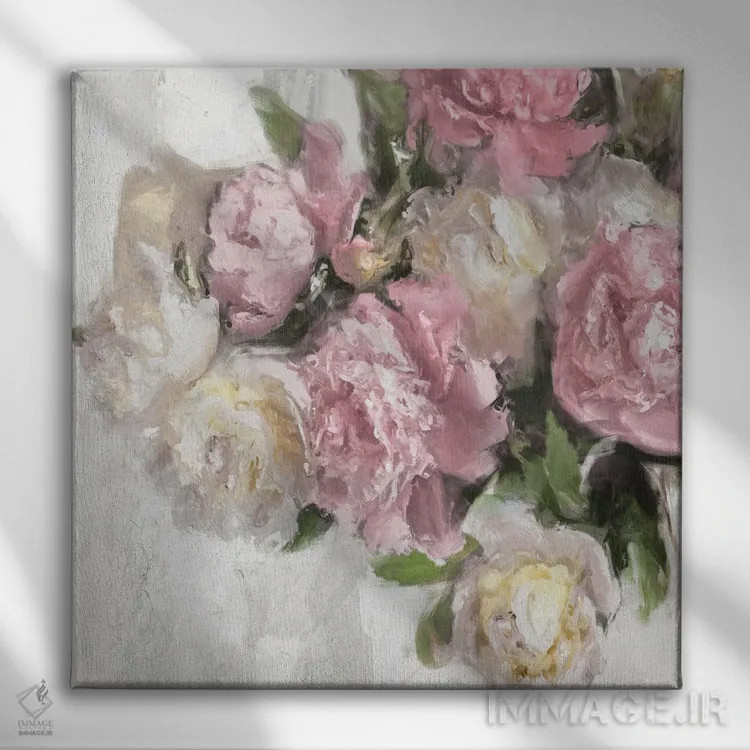 تابلو صورتی گلدار دو اثر امیلی فورد - نمای روبهرو روی دیوار