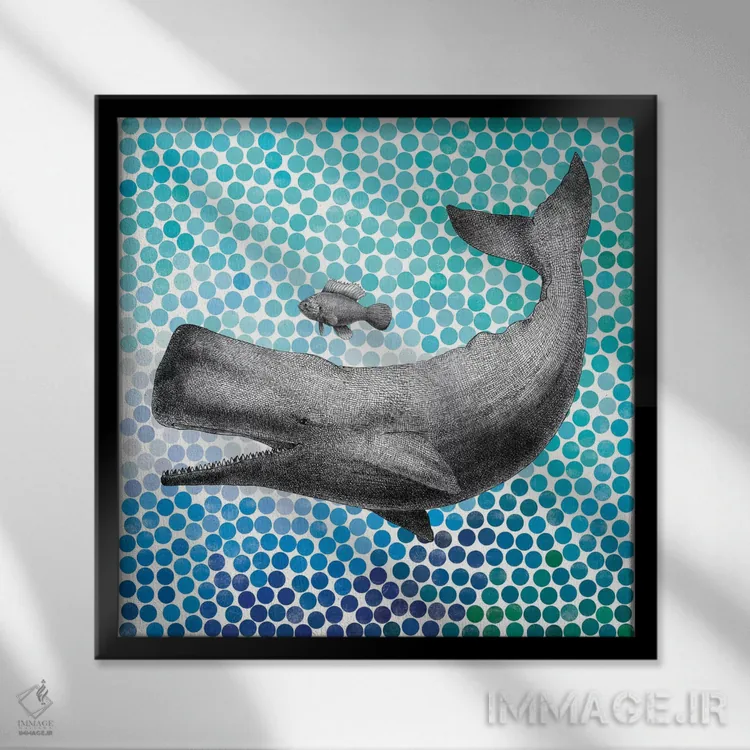 تابلو نهنگ و ماهی یک اثر اریک فن - نمای قابدار مشکی