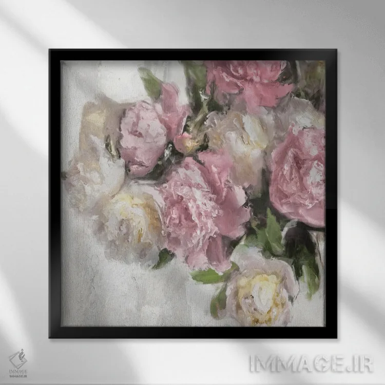 تابلو صورتی گلدار دو اثر امیلی فورد - نمای قابدار مشکی