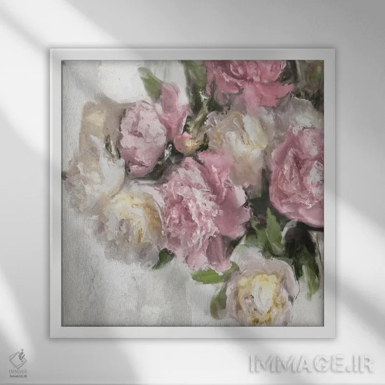 تابلو صورتی گلدار دو اثر امیلی فورد - نمای قابدار سفید