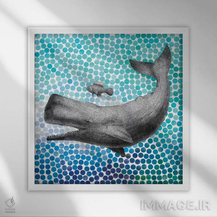 تابلو نهنگ و ماهی یک اثر اریک فن - نمای قابدار سفید