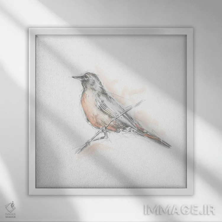تابلو طرح رابیِن (سینهسرخ) (قسمت دوم) اثر اتان هارپر - نمای قابدار سفید