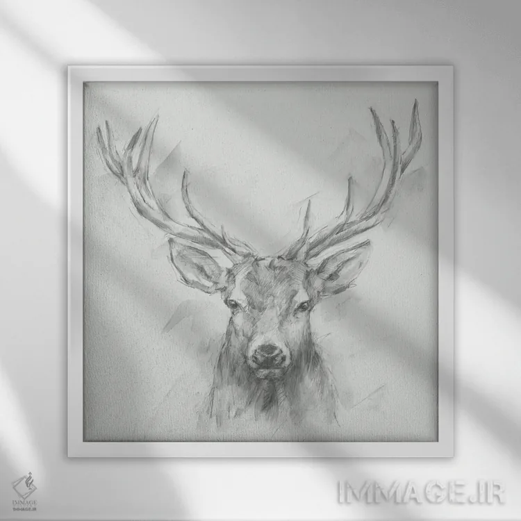 تابلو طرح مدرن گوزن شمالی I اثر اتان هارپر - نمای قابدار سفید