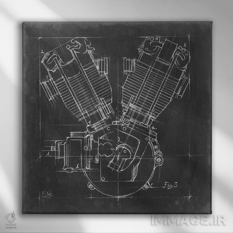 تابلو نقشه موتور موتورسیکلت III اثر اتان هارپر - نمای روبهرو روی دیوار