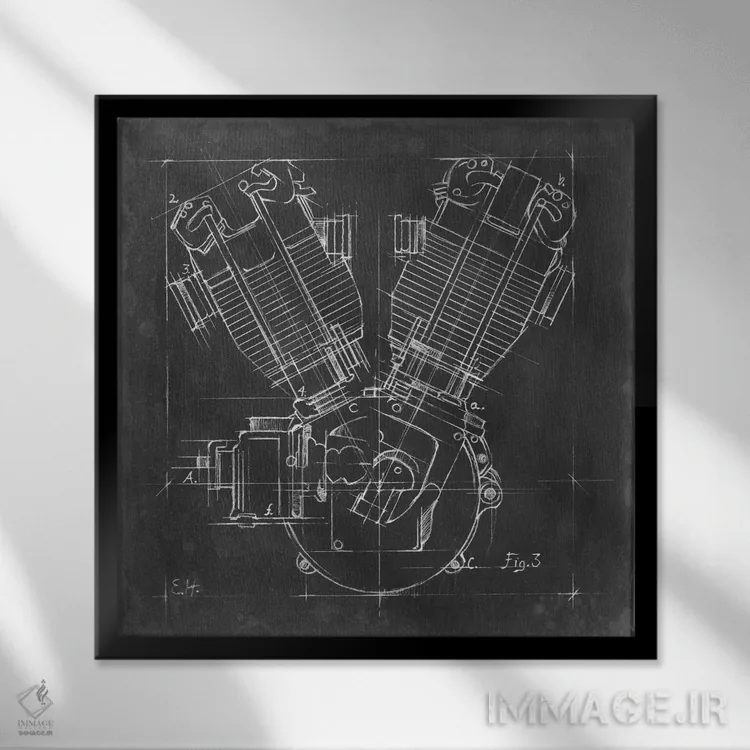 تابلو نقشه موتور موتورسیکلت III اثر اتان هارپر - نمای قابدار مشکی